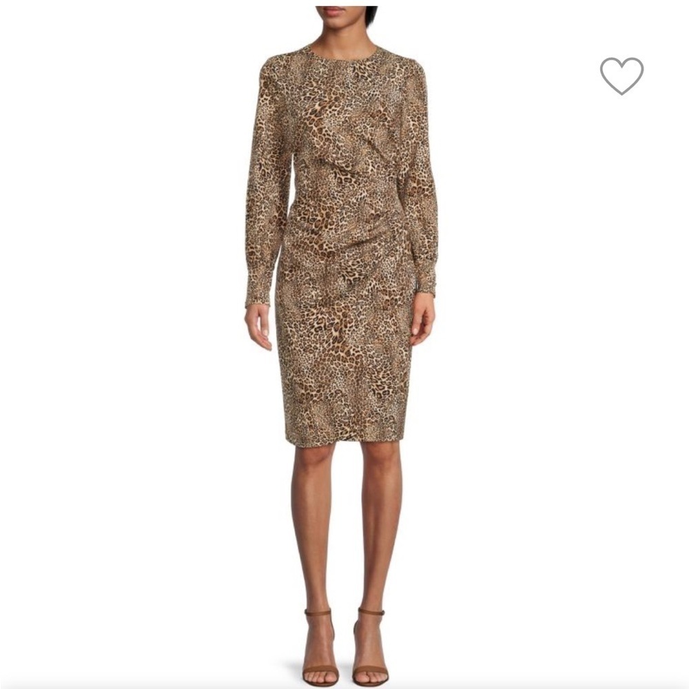 Teri Jon by Rickie Freeman Long-Sleeve Cheetah-Print Dress Size 2